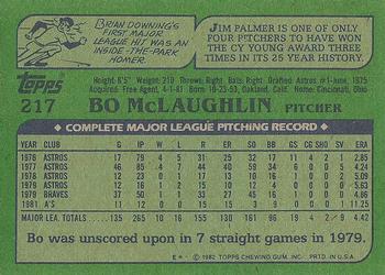 1982 Topps #217 Bo McLaughlin Back