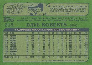 1982 Topps #218 Dave Roberts Back