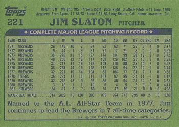 1982 Topps #221 Jim Slaton Back