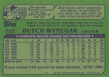 1982 Topps #222 Butch Wynegar Back