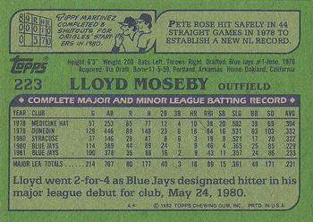 1982 Topps #223 Lloyd Moseby Back