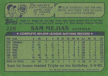 1982 Topps #228 Sam Mejias Back