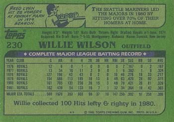 1982 Topps #230 Willie Wilson Back
