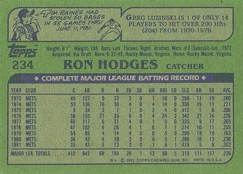 1982 Topps #234 Ron Hodges Back