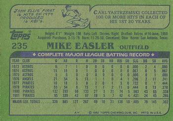 1982 Topps #235 Mike Easler Back
