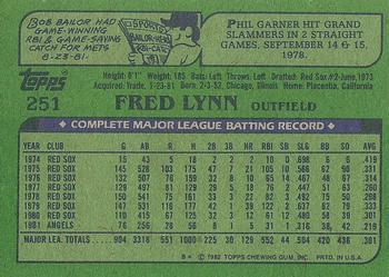 1982 Topps #251 Fred Lynn Back