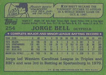1982 Topps #254 Jorge Bell Back