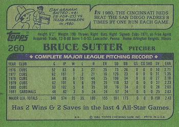 1982 Topps #260 Bruce Sutter Back