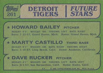 1982 Topps #261 Tigers Future Stars (Howard Bailey / Marty Castillo / Dave Rucker) Back