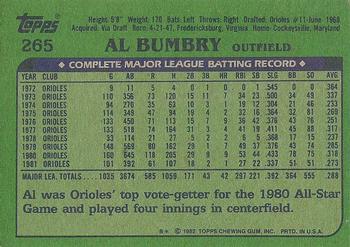 1982 Topps #265 Al Bumbry Back