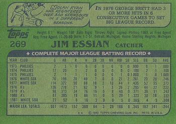 1982 Topps #269 Jim Essian Back