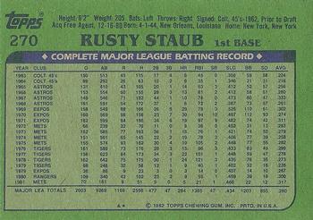 1982 Topps #270 Rusty Staub Back