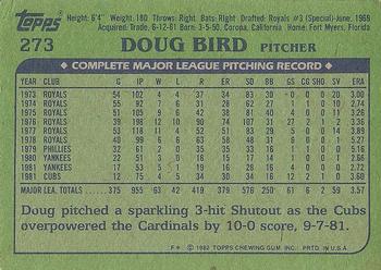 1982 Topps #273 Doug Bird Back