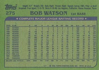 1982 Topps #275 Bob Watson Back