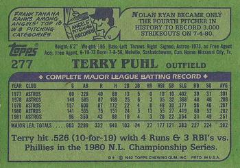 1982 Topps #277 Terry Puhl Back