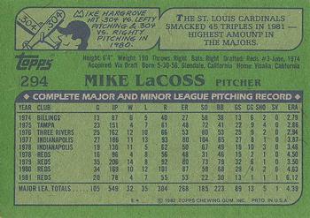 1982 Topps #294 Mike LaCoss Back