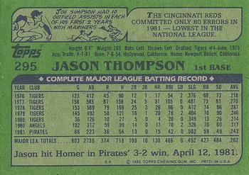 1982 Topps #295 Jason Thompson Back