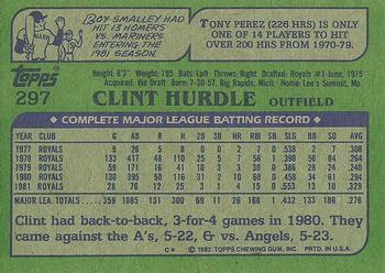 1982 Topps #297 Clint Hurdle Back
