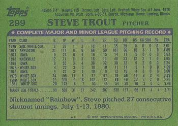 1982 Topps #299 Steve Trout Back