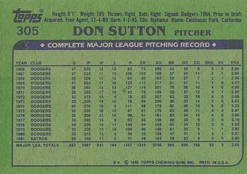 1982 Topps #305 Don Sutton Back