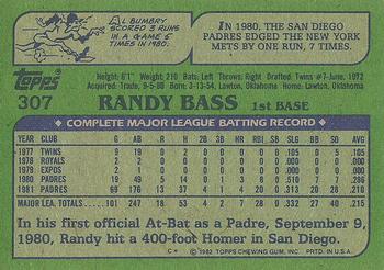 1982 Topps #307 Randy Bass Back
