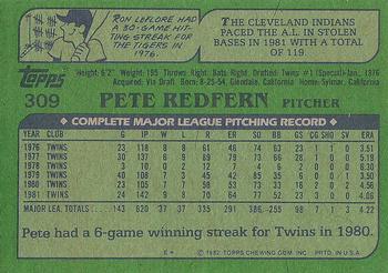 1982 Topps #309 Pete Redfern Back