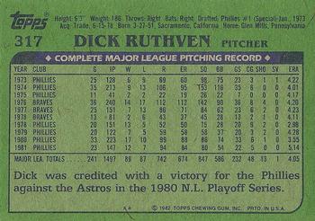 1982 Topps #317 Dick Ruthven Back