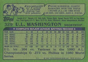 1982 Topps #329 U.L. Washington Back