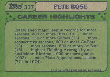 1982 Topps #337 Pete Rose Back
