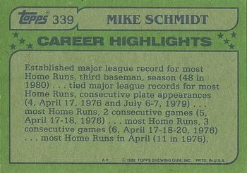 1982 Topps #339 Mike Schmidt Back