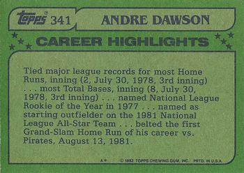1982 Topps #341 Andre Dawson Back