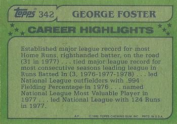 1982 Topps #342 George Foster Back