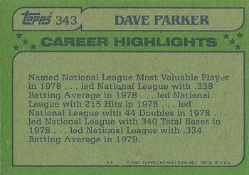 1982 Topps #343 Dave Parker Back