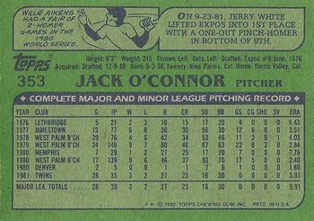 1982 Topps #353 Jack O'Connor Back