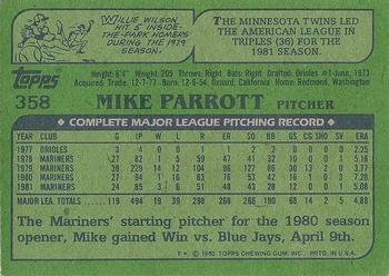 1982 Topps #358 Mike Parrott Back