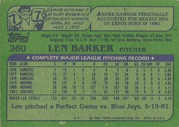 1982 Topps #360 Len Barker Back
