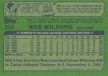 1982 Topps #379 Rob Wilfong Back