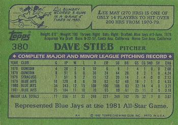 1982 Topps #380 Dave Stieb Back