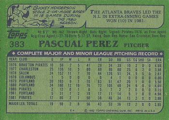1982 Topps #383 Pascual Perez Back
