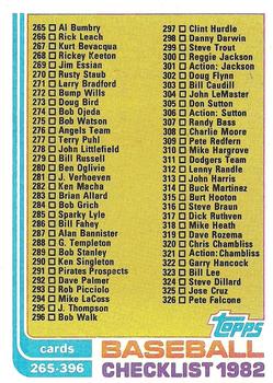 1982 Topps #394 Checklist: 265-396 Front