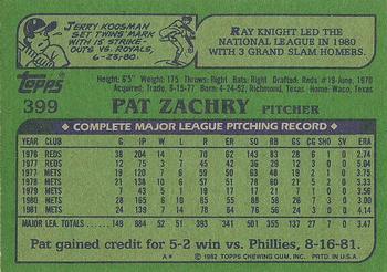 1982 Topps #399 Pat Zachry Back