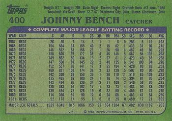 1982 Topps #400 Johnny Bench Back