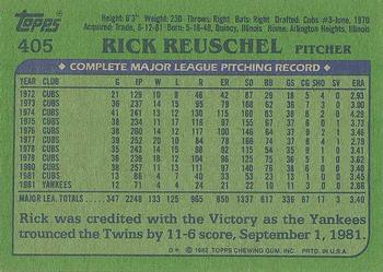1982 Topps #405 Rick Reuschel Back