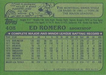 1982 Topps #408 Ed Romero Back