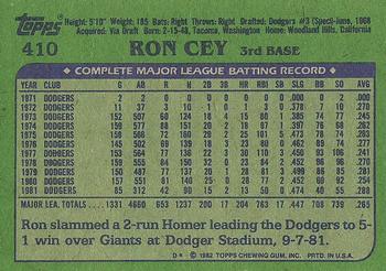 1982 Topps #410 Ron Cey Back