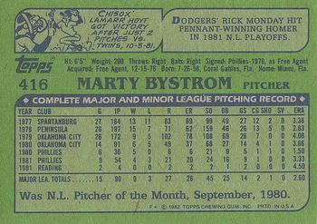1982 Topps #416 Marty Bystrom Back