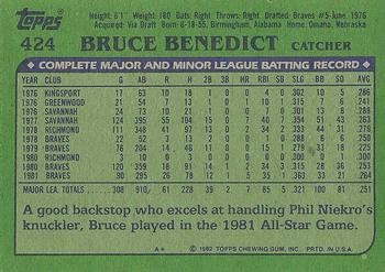 1982 Topps #424 Bruce Benedict Back