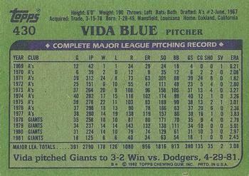 1982 Topps #430 Vida Blue Back