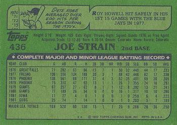 1982 Topps #436 Joe Strain Back