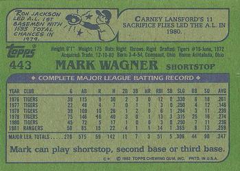 1982 Topps #443 Mark Wagner Back